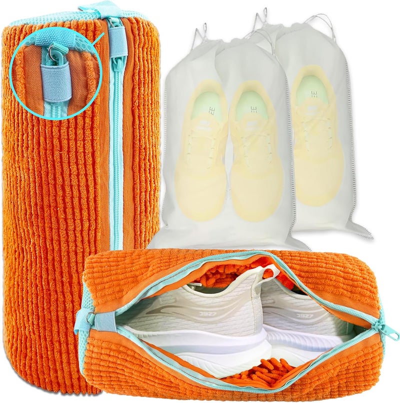 CNEYSID XXL Shoe Washing Machine Bag - 2-Pack Reusable Shoes Cleaning Bags, 360° Deep Clean for Sneakers, Tennis Shoes, and Slippers, Includes 2 Shoe Storage Dust Bags (Orange) - Image 1
